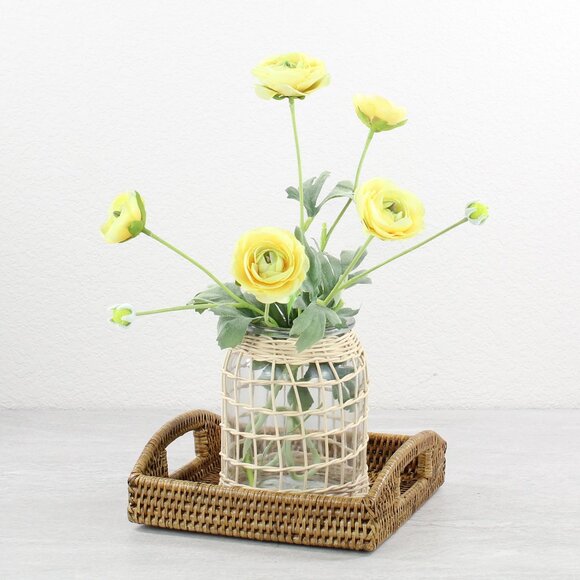 NEW Chic Small Square Tight Woven Rattan Tray with Handles, Honey Brown - Picture 1 of 3